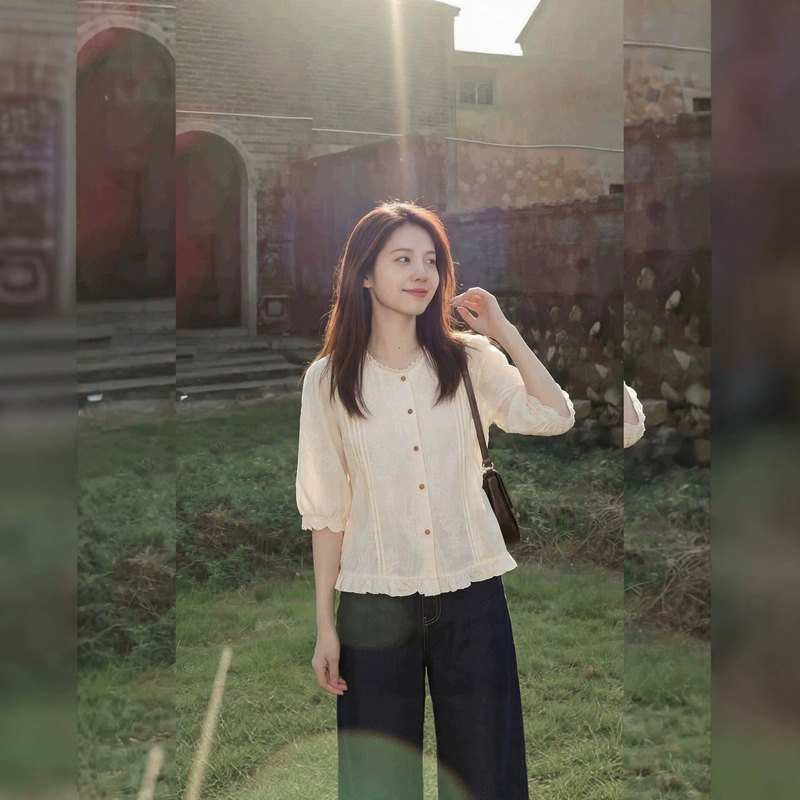 Korean-Style Gentle Lace Short-Sleeved Shirt for Women, New Summer Style, Gentle and Slimming, Very Beautiful Puff-Sleeved Top Korean-Style Gentle Lace Short-Sleeved Shirt for Women, New Summer Style, Gentle and Slimming, Very Beautiful Puff-Sleeved Top