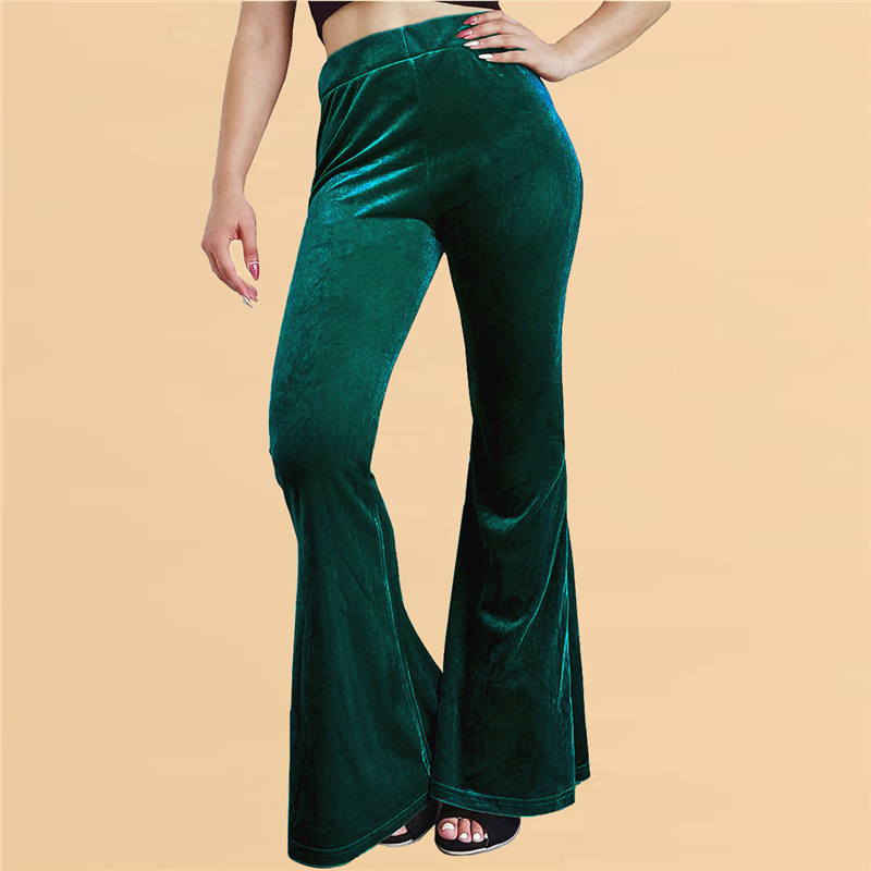 2022 European and American Women's Amazon Velvet Bell-Bottom Pants Elastic High-Waisted Solid Color Casual Long Pants Women's Factory
