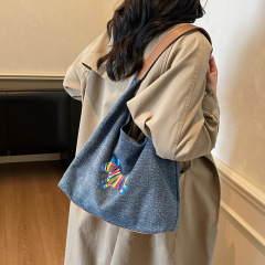 秋冬复古休闲卡通小狗印花牛仔布包包韩版ins大容量腋下单肩包女