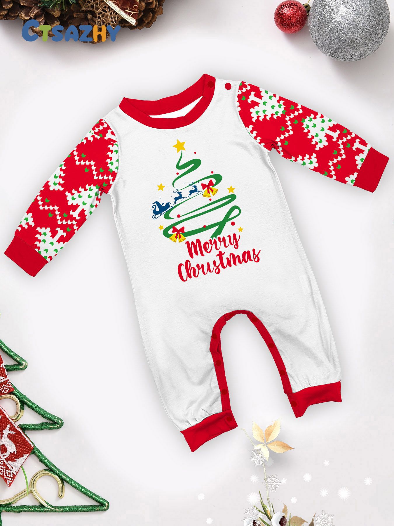 Christmas Fawn letter Christmas tree Family family dress printed homestays pajamas_voghion.com