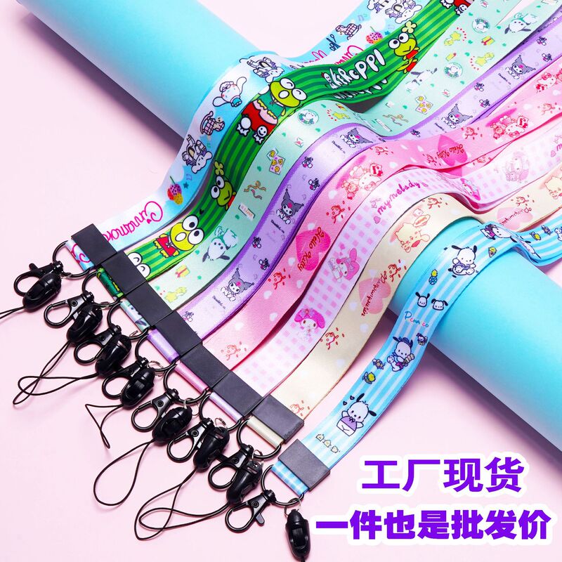 Cartoon creative polyester thermal transfer detachable wrist strap halter two-in-one mobile phone lanyard factory supply printing