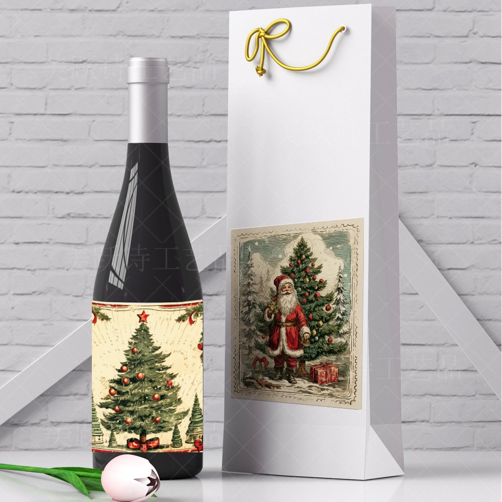 Nuevo tema retro FIESTA DE Navidad decoración botella de vino pegatinas invierno Navidad decoración pegatinas adhesivas