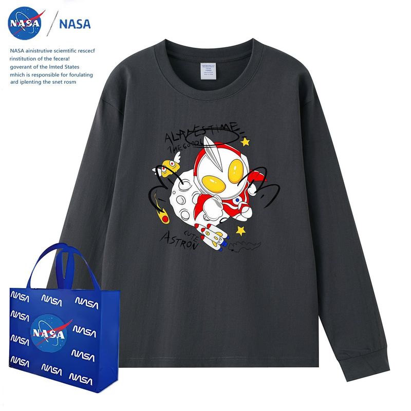 NASA迪迦奥特曼拼接长袖T恤吸汗春秋男款柔软亲肤保暖纯棉上衣潮|undefined