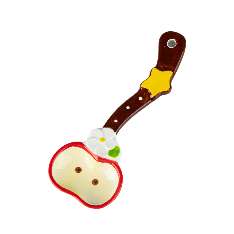 Cuchara de mango largo de manzana de dibujos animados adorable comida especial para niños dulces caseros cuchara de yogur de cerámica de grado alimenticio