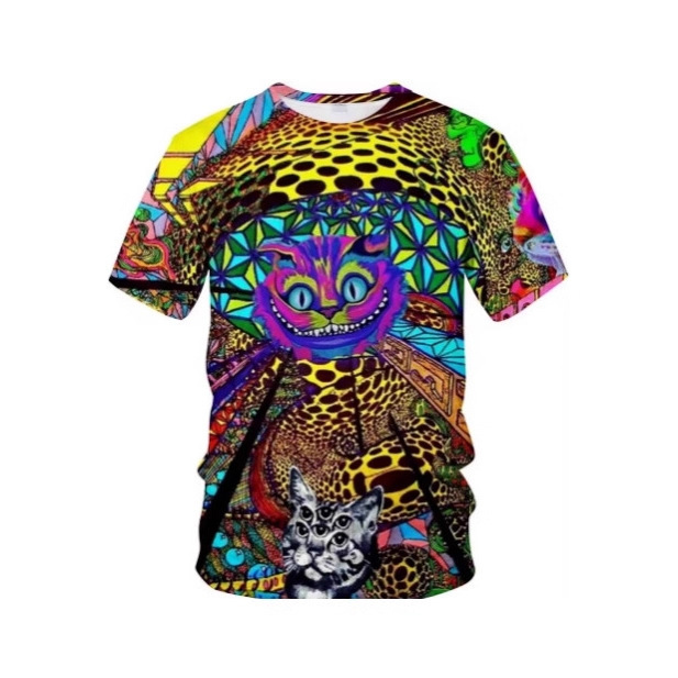 Men's 3D Cat Psychedelic Print T-Shirt, Dragon Ball Z Fun Shirt, New Product Sports Casual Short Sleeve