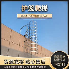 加工定制护笼爬梯 镀锌安全爬梯深坑爬梯 施工外墙登高检修爬梯