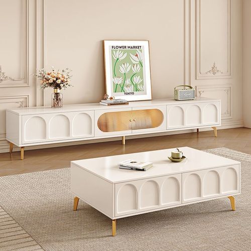 Solid Wood TV Stand Coffee Table Home Living Room Cabinet Storage Storage Cabinet Small Living Room Floor Cabinet Cream Style TV Stand