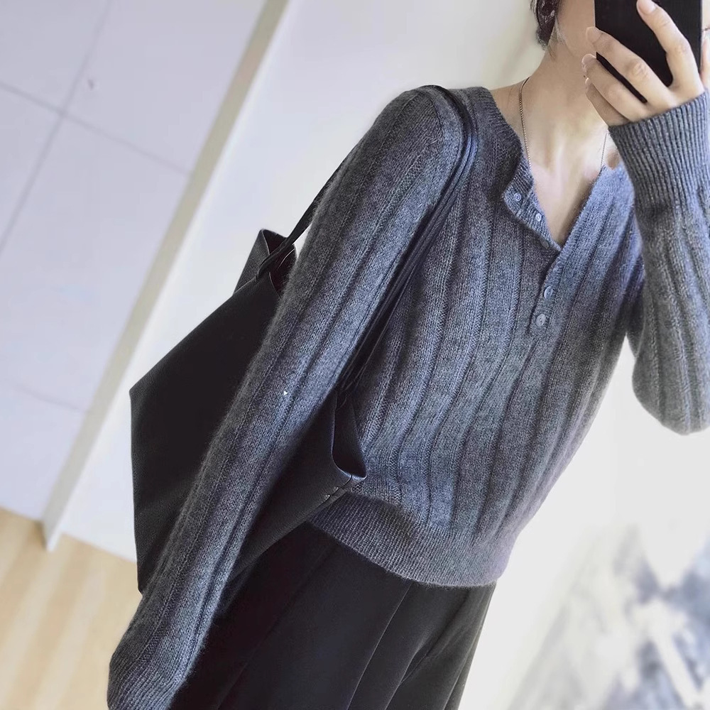 紧身显瘦系列~亨利领羊毛衫女100%纯羊毛修身针织打底衫内搭毛衣