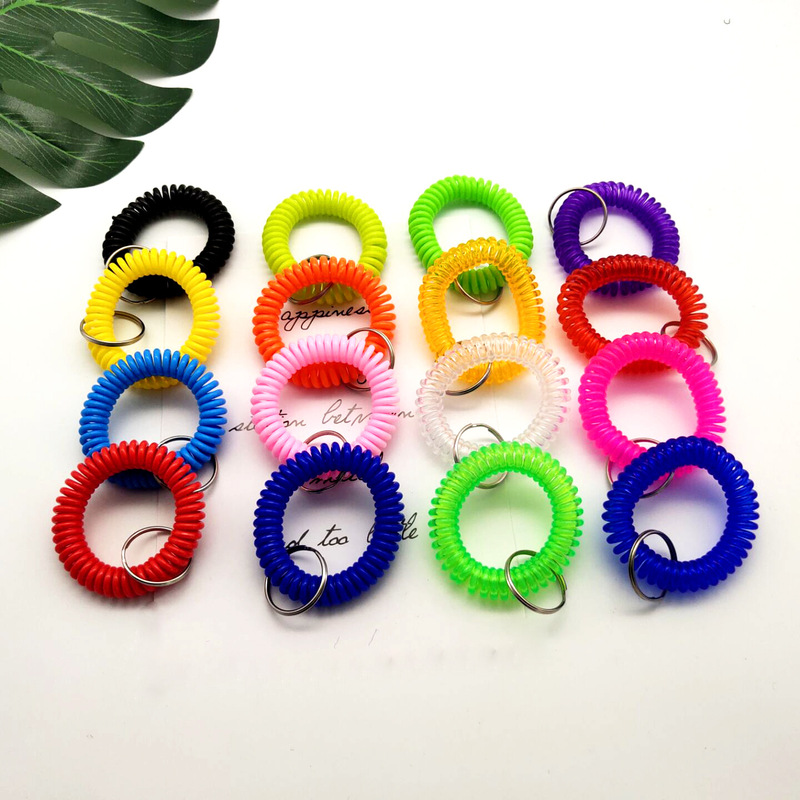 Manufacturer Wholesale Metal Color Phone Cord Retractable Anti-Lost Rope Key Bracelet Number Plate Hand Ring Plastic Spring
