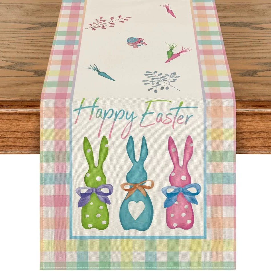 Amazon Best Selling Easter Bunny Egg Table Runner Restaurant Tabletop Holiday Party Home Decoration Table Runner