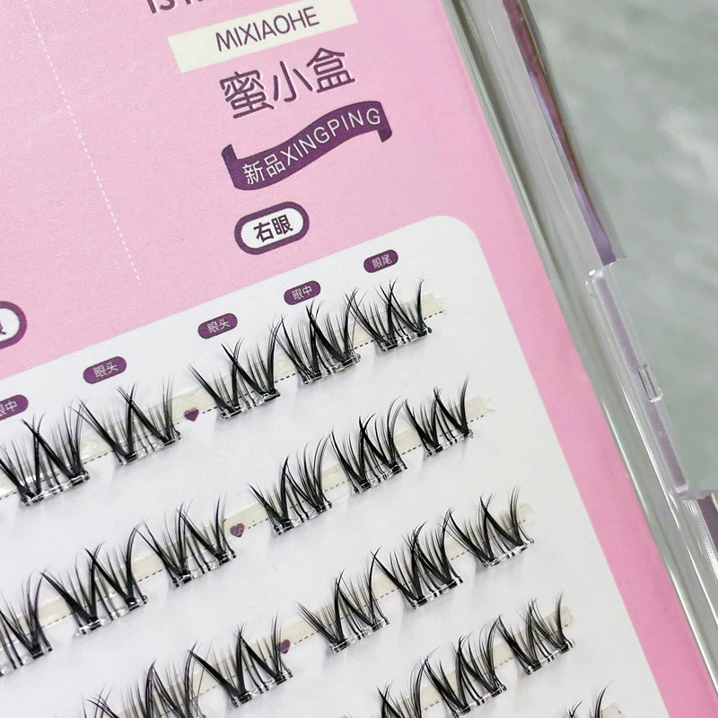 蜜小盒 Glue-free серия ~ Рекомендуемые двойные V цветочные завивка искусственные ресницы, фотогеничные, натуральные, большой объём, прозрачный стебель искусственные ресницы