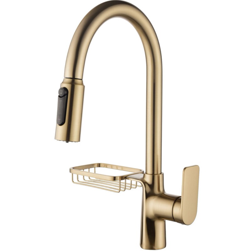 Cross-border full copper belt storage basket three-in-one cold tropical water purification function kitchen pull faucet direct drinking water double pipe