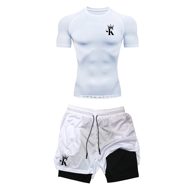 2-in-1 Shorts Compression T-Shirt Men's Sports Suit Quick-Dry Running Set Sportswear Gym Running 2-in-1 Shorts Compression T-Shirt Men's Sports Suit Quick-Dry Running Set Sportswear Gym Running
