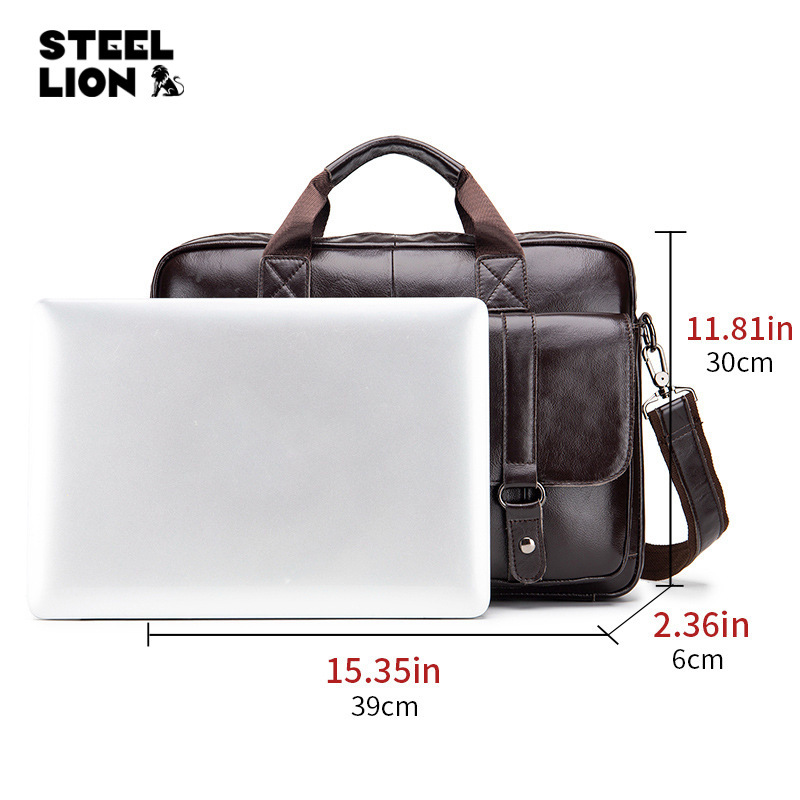 Maletín de los hombres de piel de vaca primera capa de piel de vaca bolso de la computadora de los hombres de negocios casual de gran capacidad bolso bolsa de mensajero