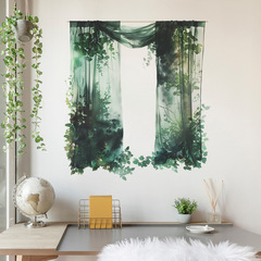 外貿唯美青紗帳綠葉臥室客廳玄關家居裝飾牆貼貼紙自粘批發跨境