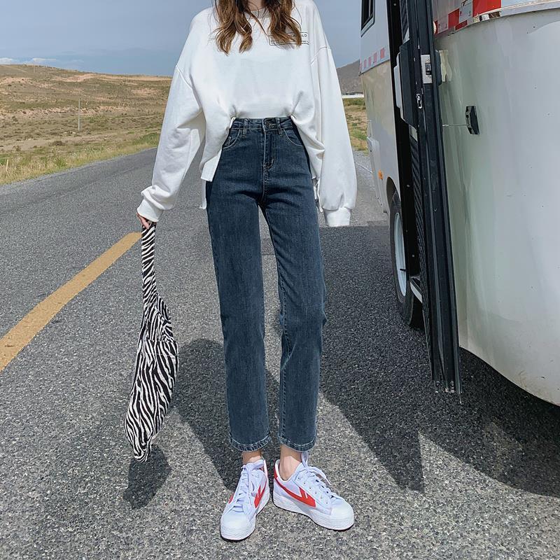 High-Waisted Straight-Leg Jeans for Women, Cropped Pants, Stretchy, Slimming, Summer Cigarette Pants, Spring and Autumn, Plus Size, for Curvy Women High-Waisted Straight-Leg Jeans for Women, Cropped Pants, Stretchy, Slimming, Summer Cigarette Pants, Spring and Autumn, Plus Size, for Curvy Women