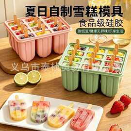 亚马逊食品级硅胶雪糕模具12连家用自制冰淇淋冰棍模具带盖易脱模