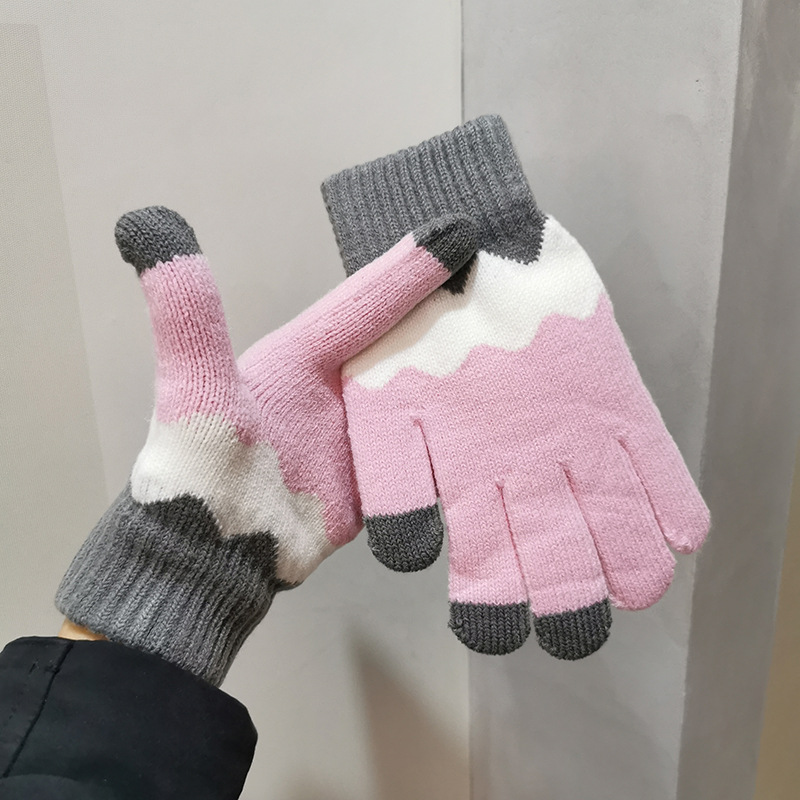 Otoño e Invierno de felpa de punto guantes de pantalla táctil de las mujeres calientes de los hombres al aire libre de montar anti-Congelación de lana forrada gruesa de Corea lindo