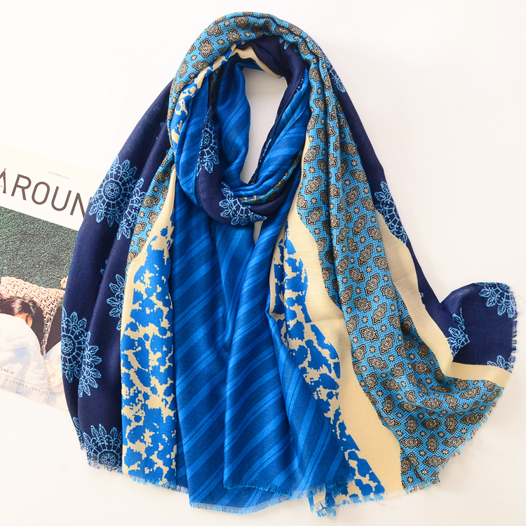 Otoño e invierno nuevo algodón y lino sensación bufanda de seda planta flor suave satén algodón moda chal viajes protección solar bufanda caliente