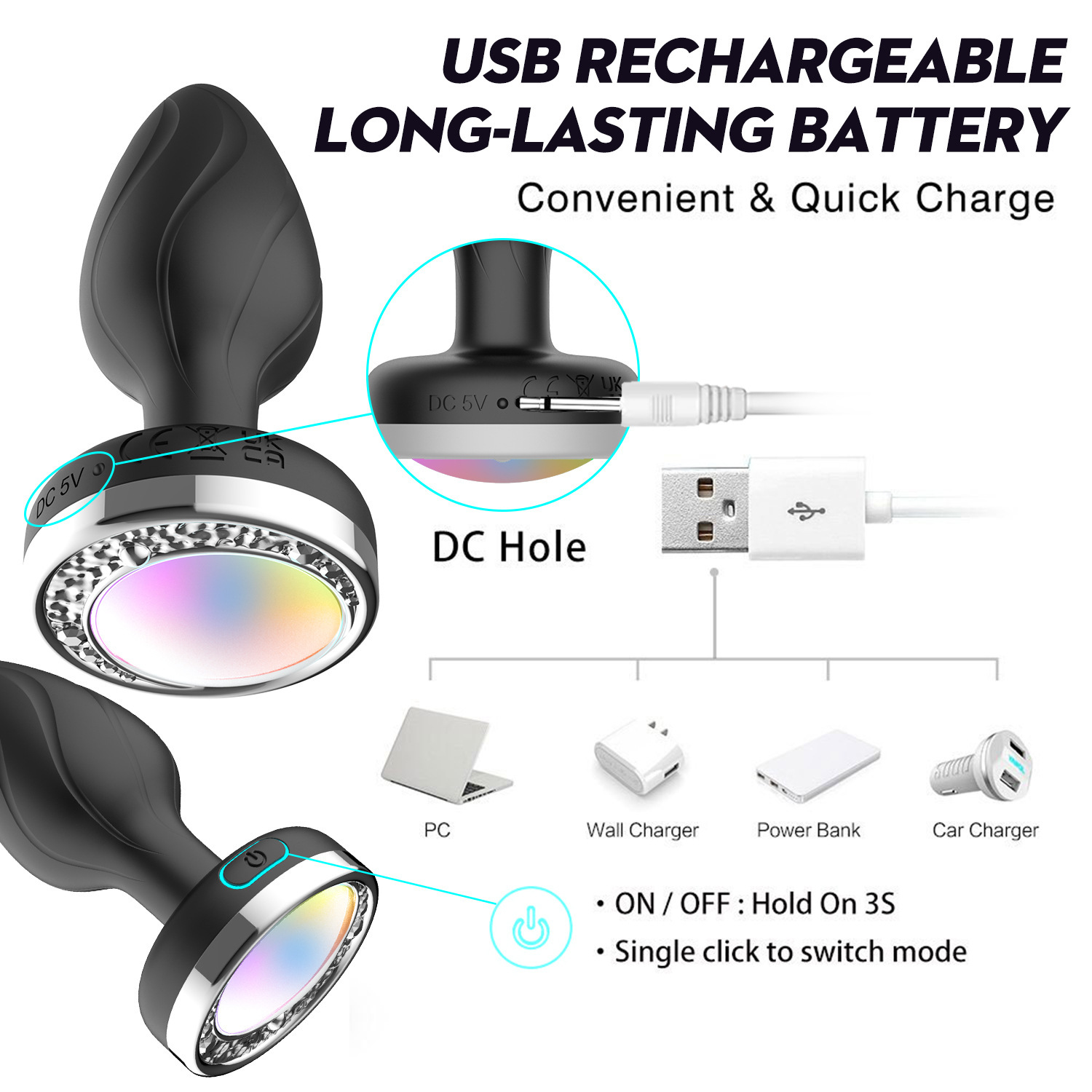 Luminous Wireless Remote Control Silicone Anal Plug, Rechargeable Adult Toy — detail image 6