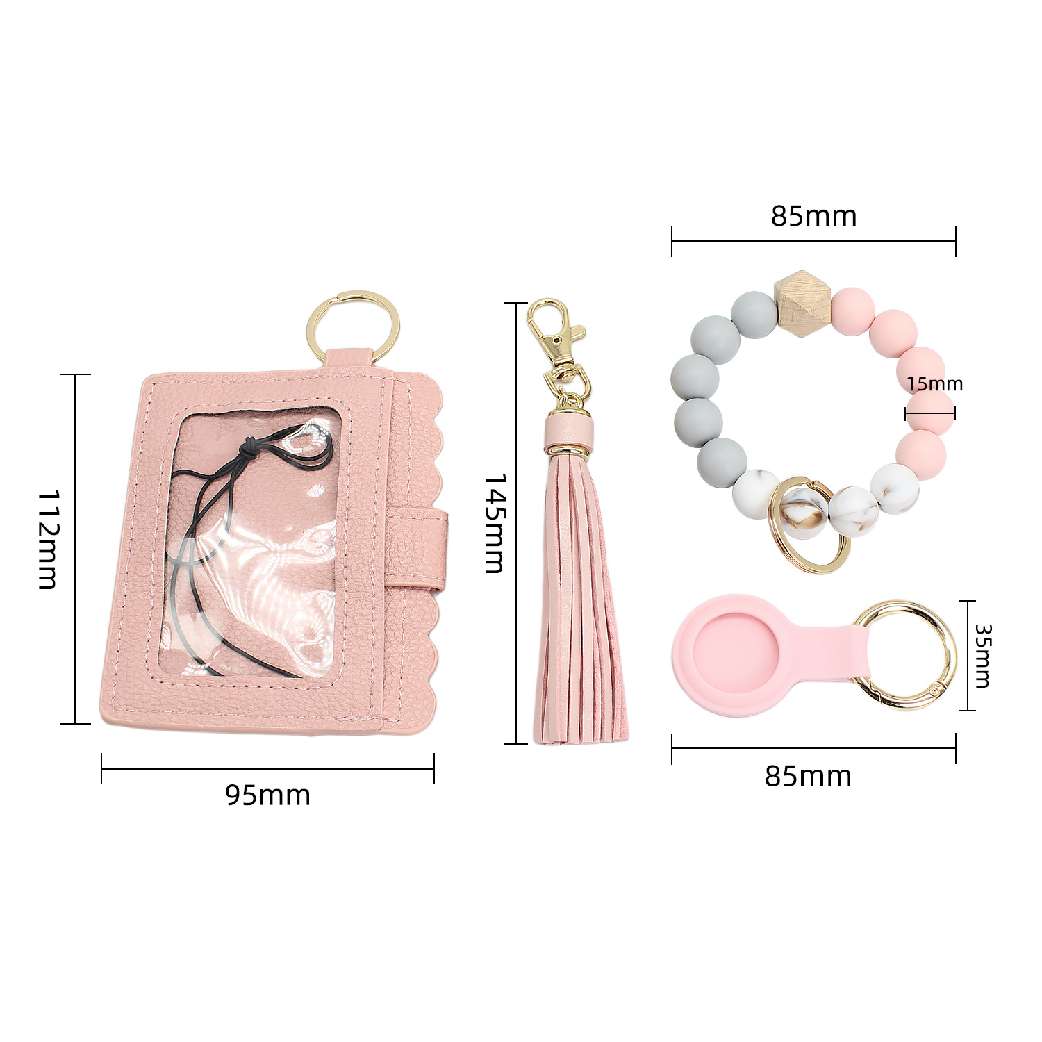 1 Set Simple Style Solid Color Pu Leather Silica Gel Metal Beaded Womenu0027S Keychain
