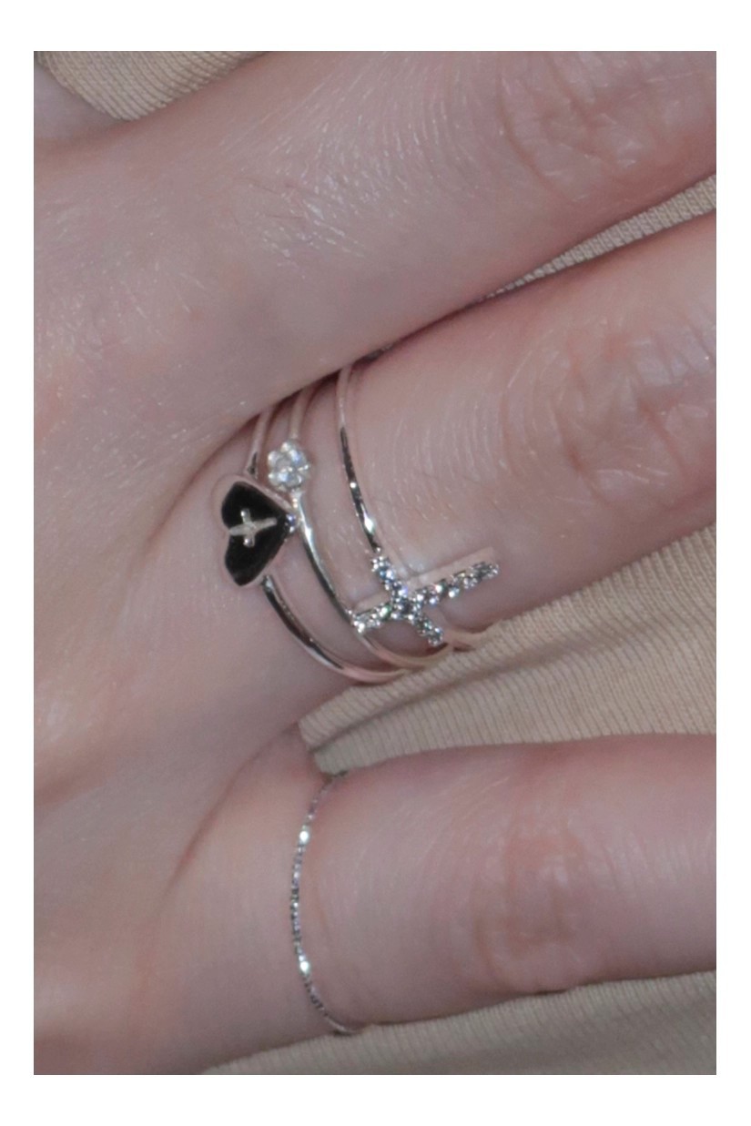 Zirkon Blumen Herz Kreuz Stapelring Set Vielseitiger Schmuck_voghion.com