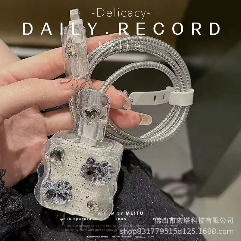 Защитный чехол для зарядного устройства в стиле Ins, инкрустированный стразами, для зарядного устройства Apple 20W, защита кабеля iPhone 14/15 от повреждений