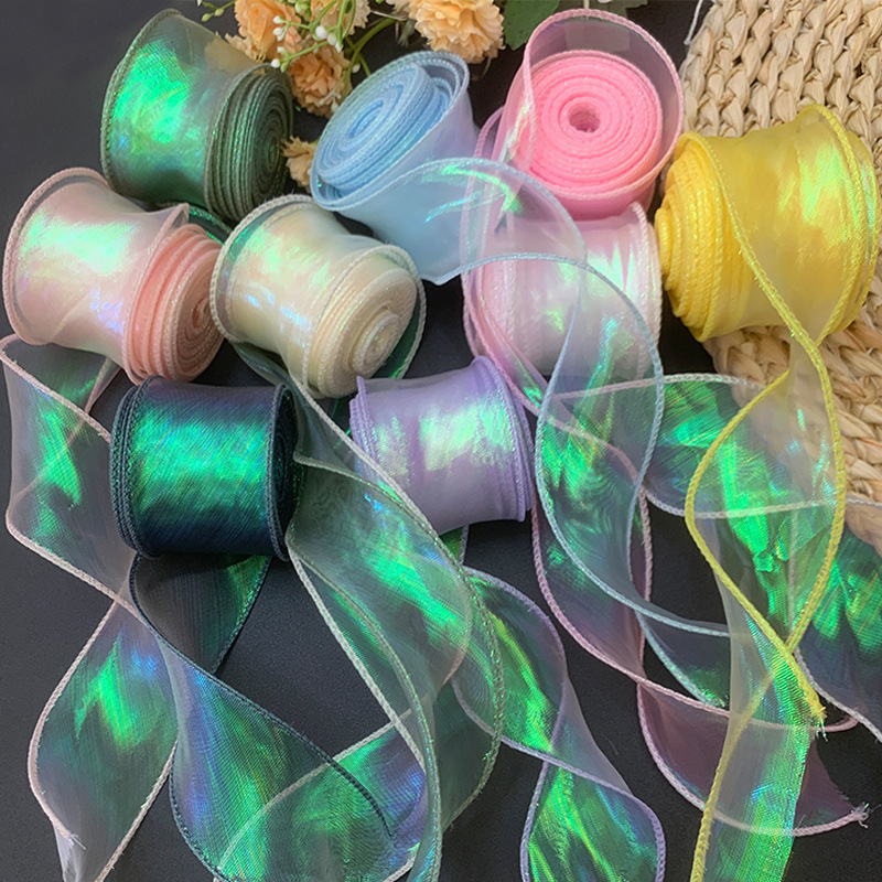 10 yards a roll * 4cm magic color fishtail yarn flower gift packaging ribbon bow headdress hair accessories baking ribbon