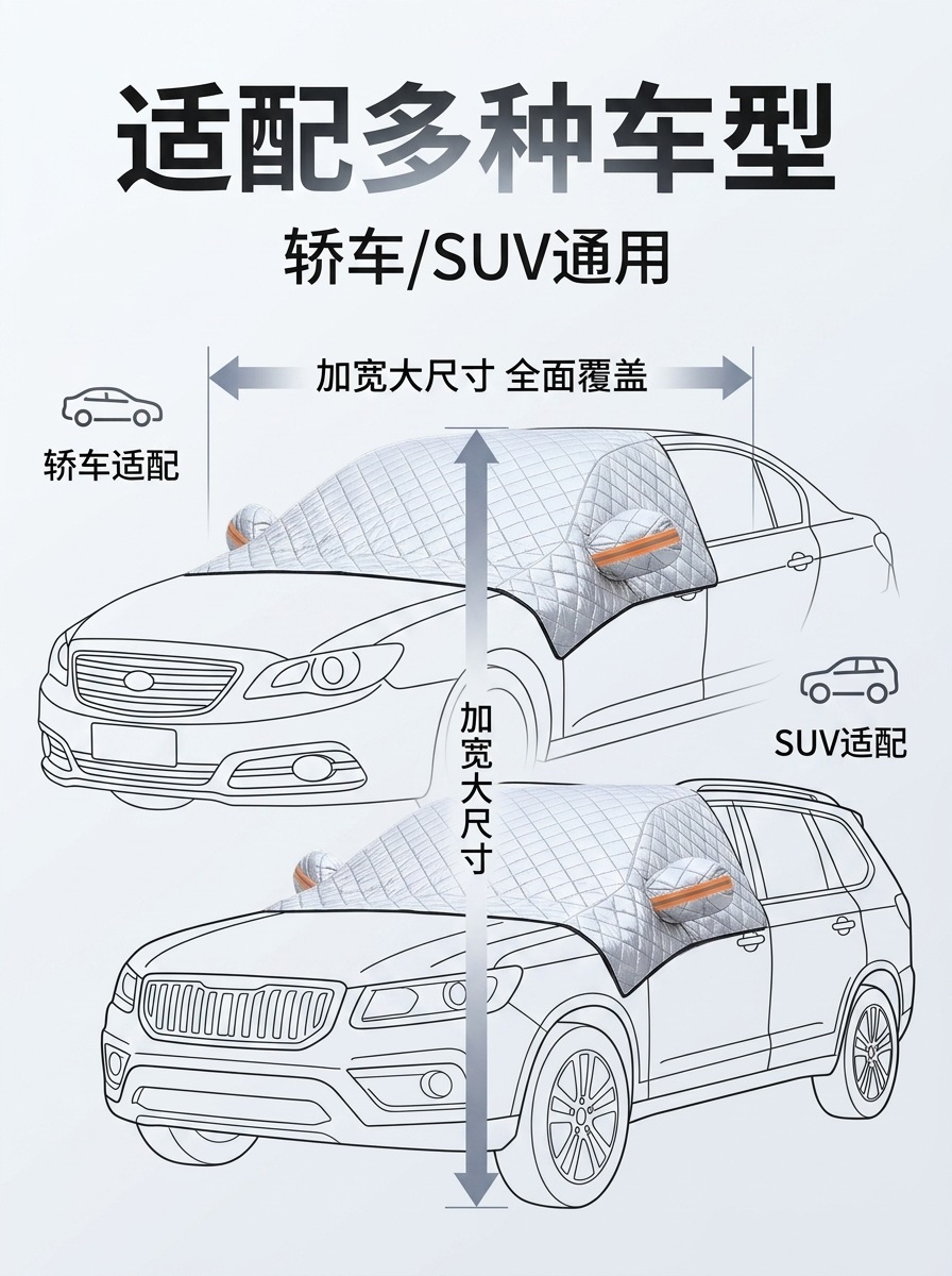 Car snow cover for the front windshield, winter snow protection cover, thickened car cover, half cover for frost and snow protection