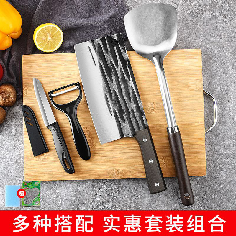 Longquan 부엌 칼 도마 2 대 1 가정용 칼 풀 세트 주방 세트 조합 단조 생선 머리 슬라이스 뼈 칼