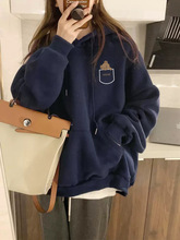 250G连帽卫衣女春秋季新款2025韩版小个子加绒加厚宽松慵懒风上衣