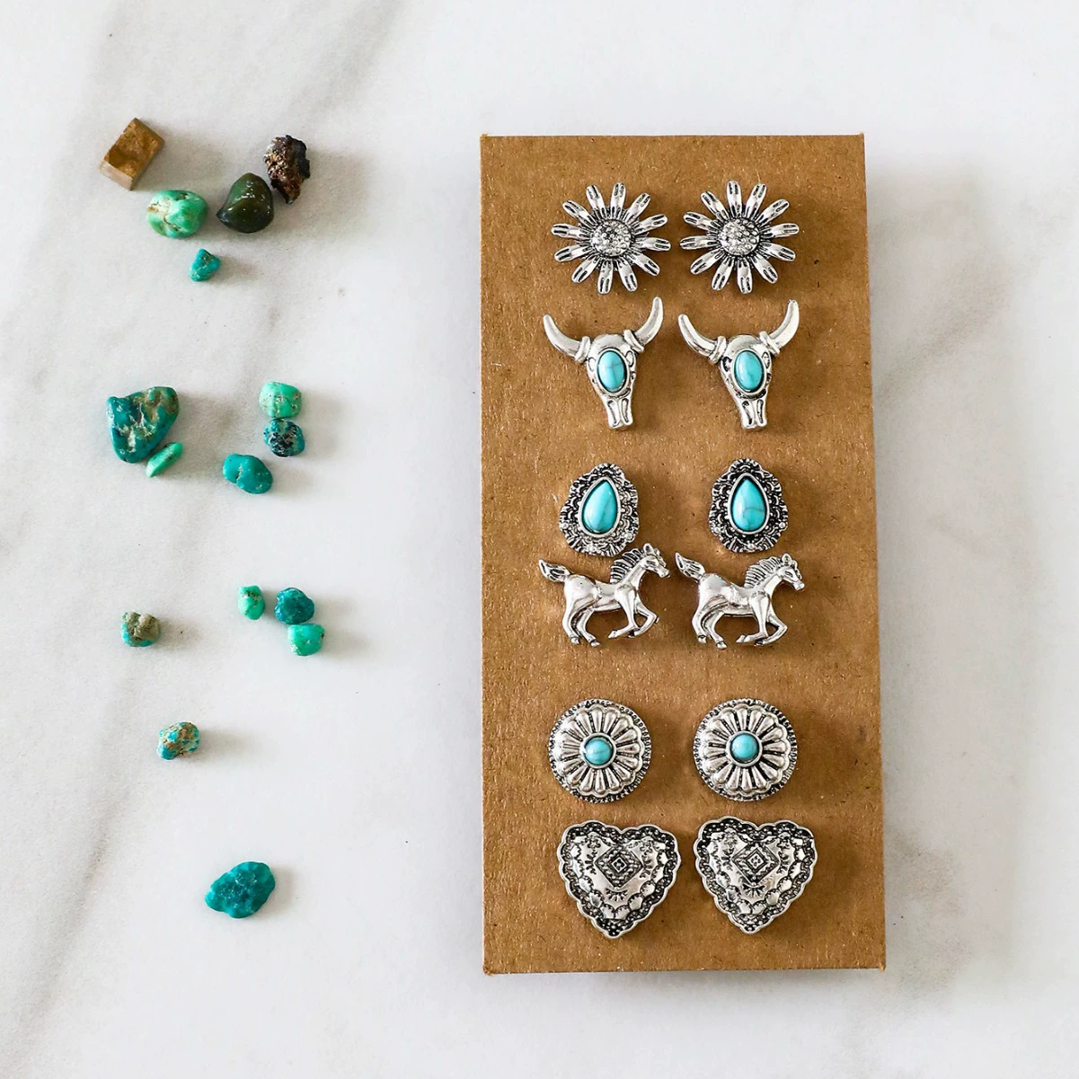 Denim turquoise retro ethnic earrings, ethnic style, flowered