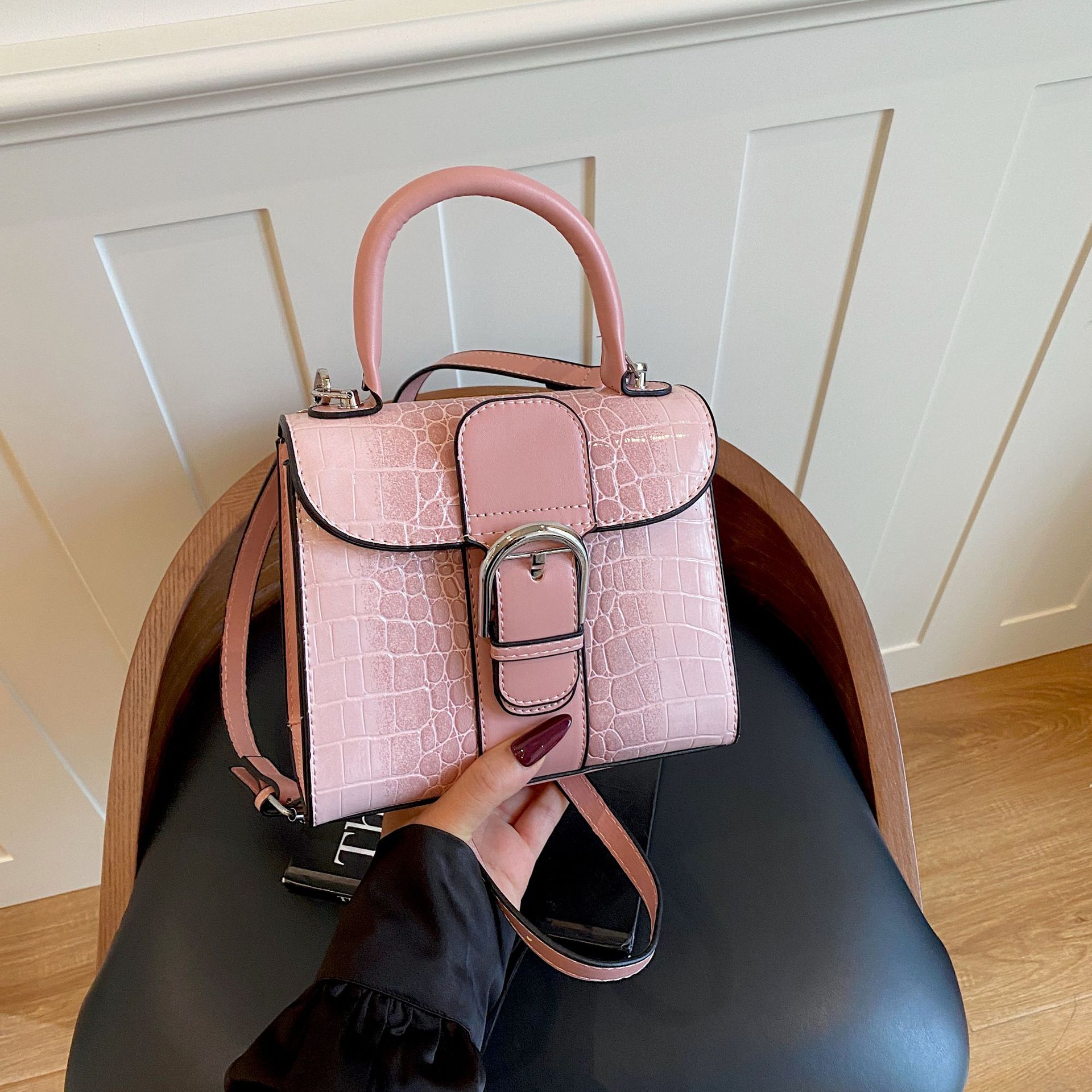 Bolso de mano retro cocodrilo transfronterizo lujoso ligero de moda versátil bolso de hombro de tendencia diaria de comercio exterior bolso de color contraste Kelly