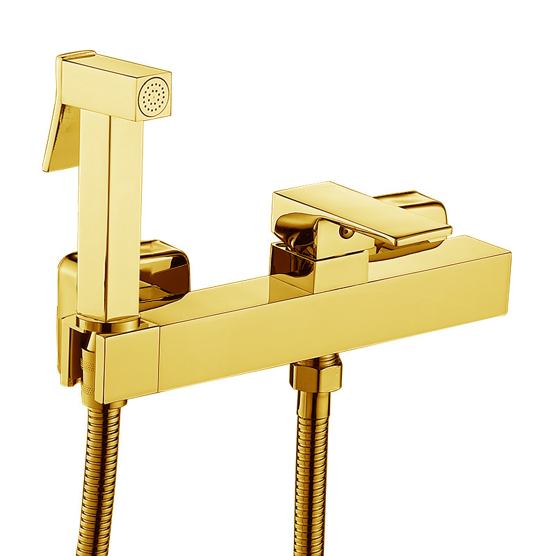 Todo el cobre cuádruple bidet grifo pistola rociadora kit de baño para mujeres inodoro de alta presión frío y caliente de una sola mano grifo complementario