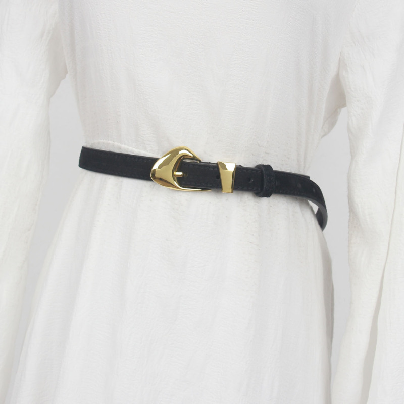 Women's Autumn and Winter Simple and Elegant Suede Belt with Waist Cinching, Paired with a Skirt, Wool Coat, and down Jacket, Two-Layer Cowhide Belt