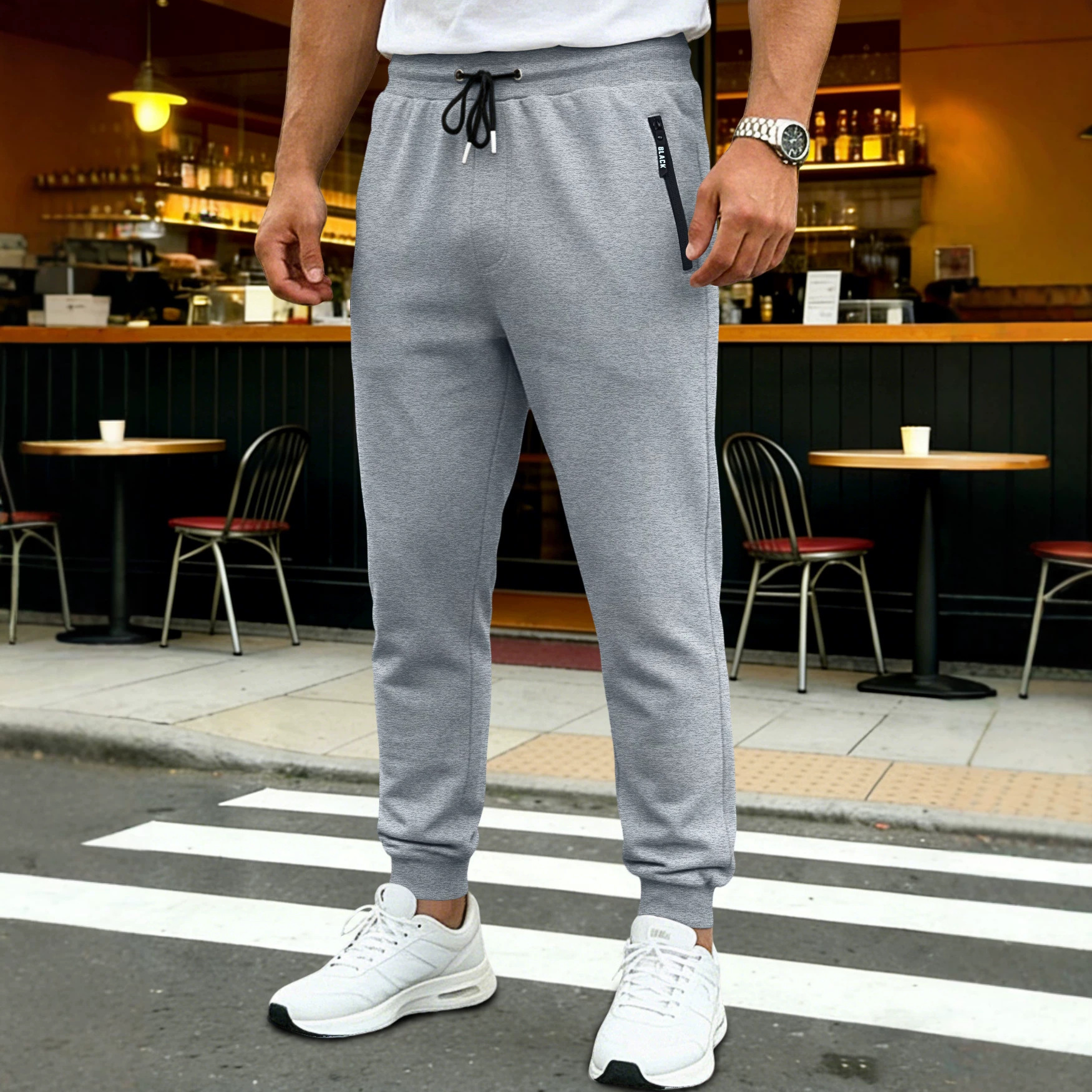 Amazon tamaño europeo pantalones deportivos de hombre pantalones casuales con cremallera, pantalones deportivos de color sólido para correr pantalones