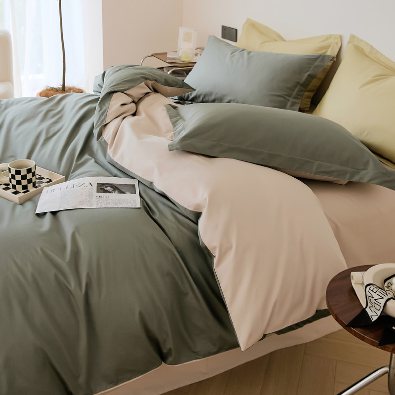 100S algodón de lujo ligero conjunto de cuatro piezas de algodón largo doble color puro estilo nórdico cuatro piezas de algodón puro colchón de cama gaza