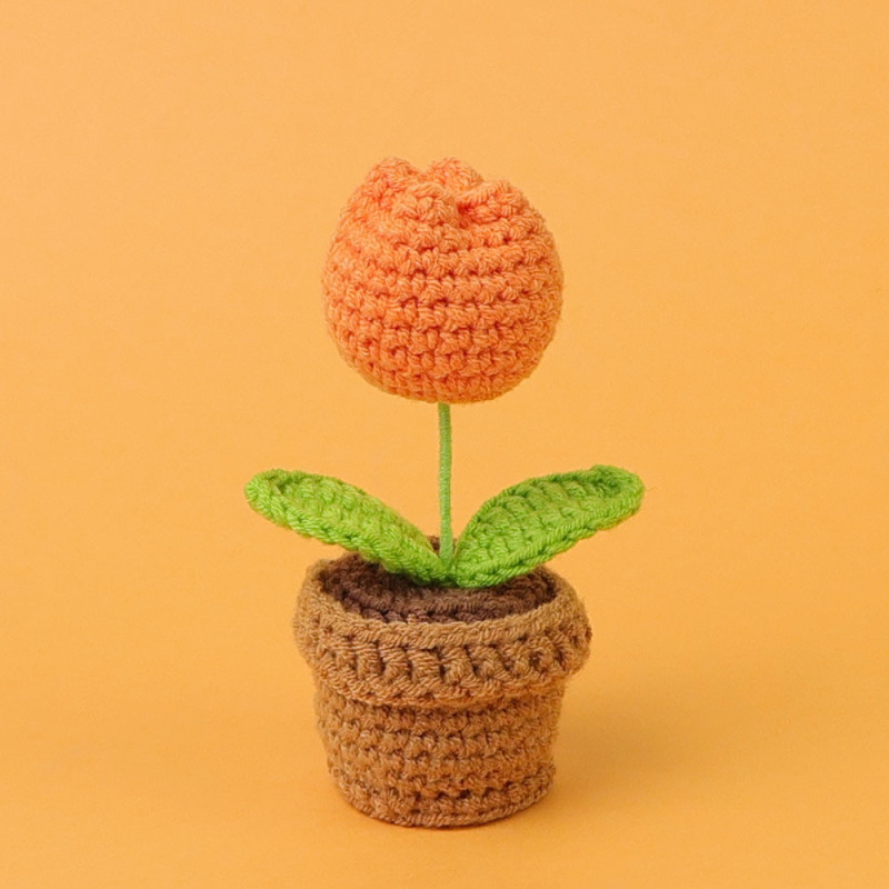 完成品クロスボーダー手作りウールかぎ針編み忘れなしひまわり模擬花鉢植えクリエイティブデスクトップ装飾品車の装飾造花|undefined