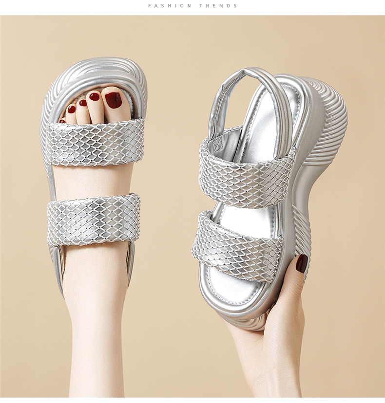 Dép sandal nữ đế dày tăng chiều cao sequin lấp lánh phong cách thể thao đi biển mùa hè 2026 — 7227 màu đen, 7227 màu bạc chi tiết 12