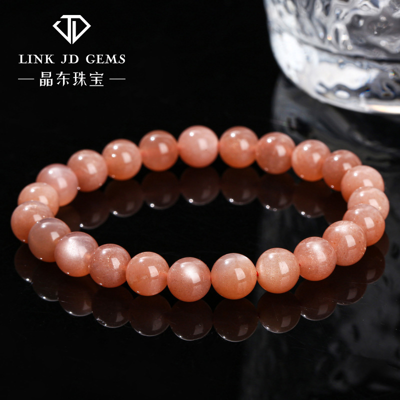 Jingdong Jewelry 7A Natural Orange Moonstone Bracelet Sun Stone Fashion High Sense Girl Round Bead Jewelry Wholesale