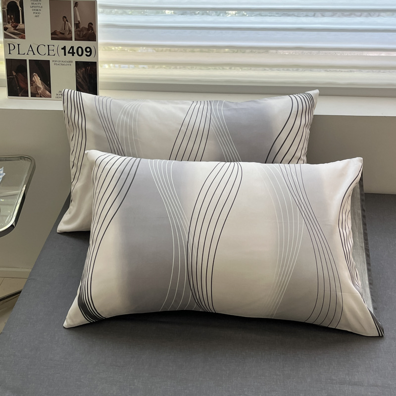 Conjunto de cama de quatro peças em algodão puro, estilo nórdico minimalista francês retrô, para dormitórios masculinos. Inclui capa de edredom e lençol._voghion.com