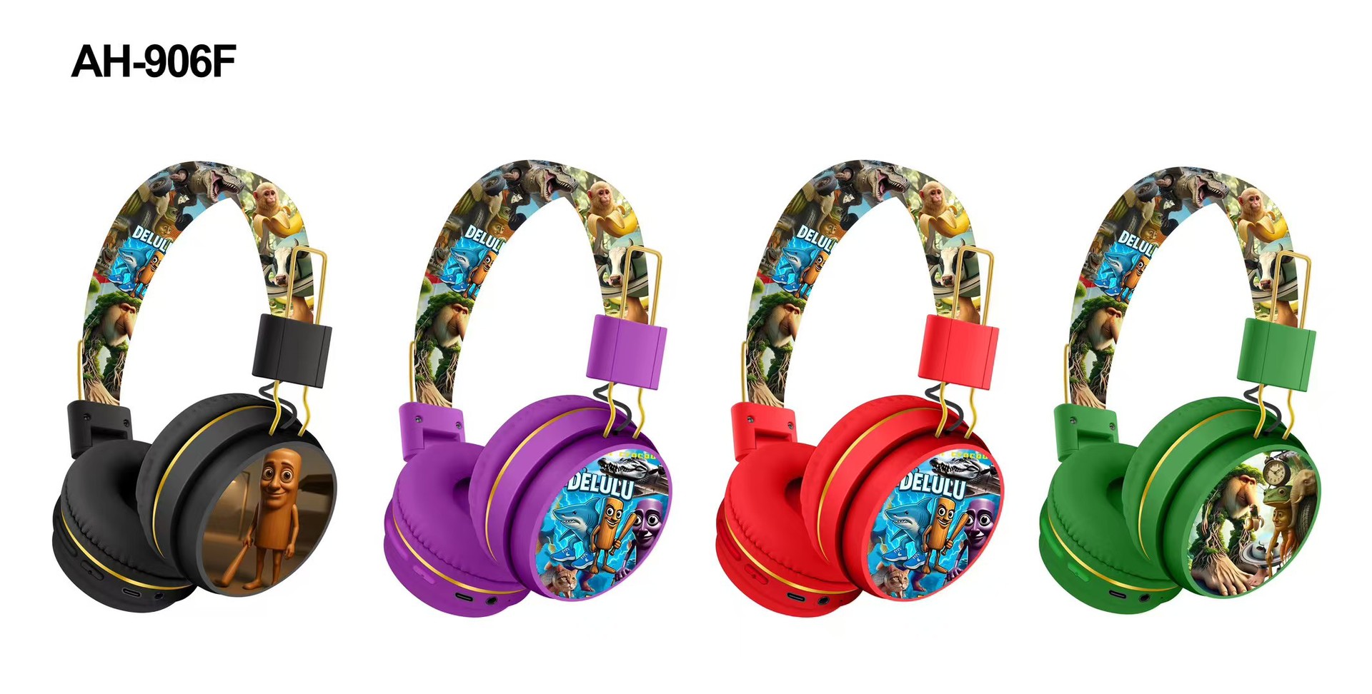 AH - 906F1 auriculares bluetooth de dibujos animados para niños auriculares de larga duración de la batería en espera plegable estéreo pesado bajo