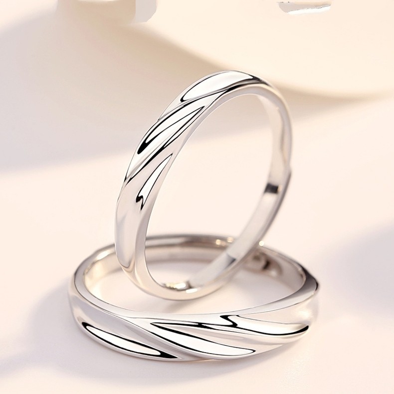 Pure White Copper Non-fading Common Bath Love River Opening Couple's Ring Pair Ring Fashion Simple Commemorative Gift for Women and Men