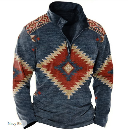 2023 transfronteriza europea y americana estilo étnico impreso 3D media cremallera manga larga polo