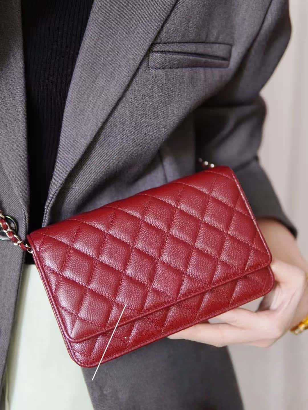 Guangzhou Caviar-Colored Fortune Bag Manufacturer Direct Sales New Small Square Chain Handbag Genuine Leather Quilted Chain