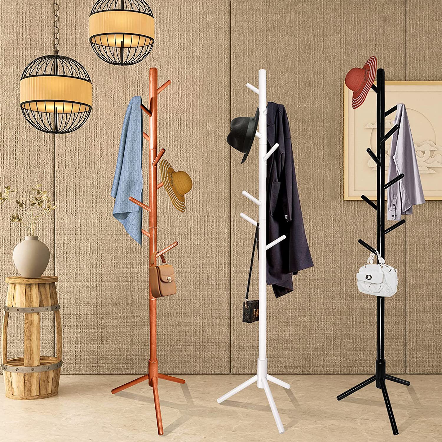 Solid Wood Household Coat Rack Floor-Standing Vertical Bedroom Indoor Clothes Rack Bag Rack Clothes Hanger Storage and Organization