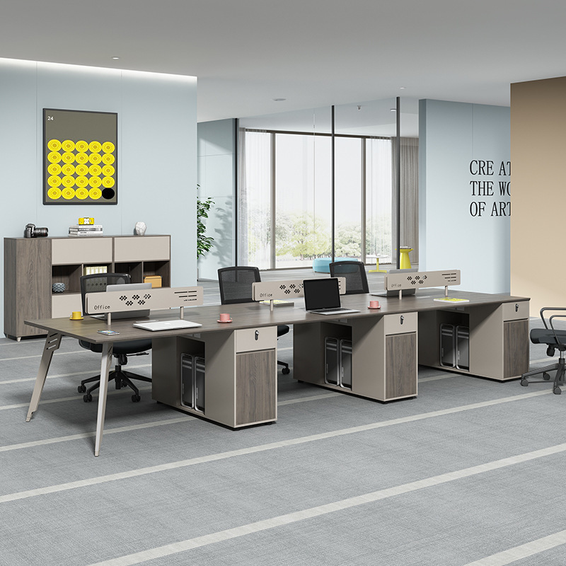 Office furniture for four-person workstation with minimalist design, two-person screen office desk and chair set, wholesale office desks