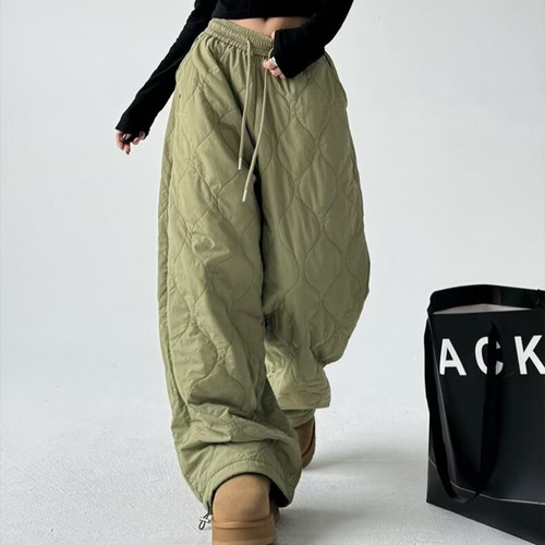 Winter Thickened Warm Pressed-Thread Cotton-Padded Pants for Women—Drawstring Hemline, High-Waisted, Loose-Fit Casual Pants for Tall Women