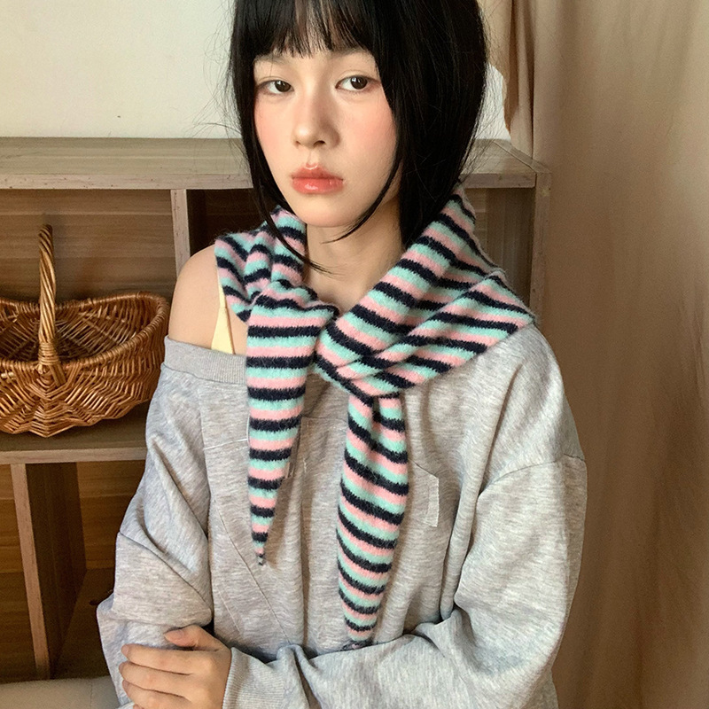 秋季好搭单品 羊毛混纺条纹三角巾 多用头巾小披肩围脖 时髦潮女|undefined