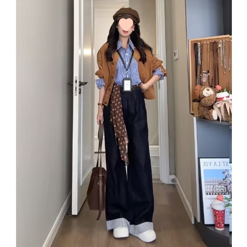 纯欲风辣妹套装女2025早秋新款韩系气质长袖外套衬衫阔腿裤三件套|undefined